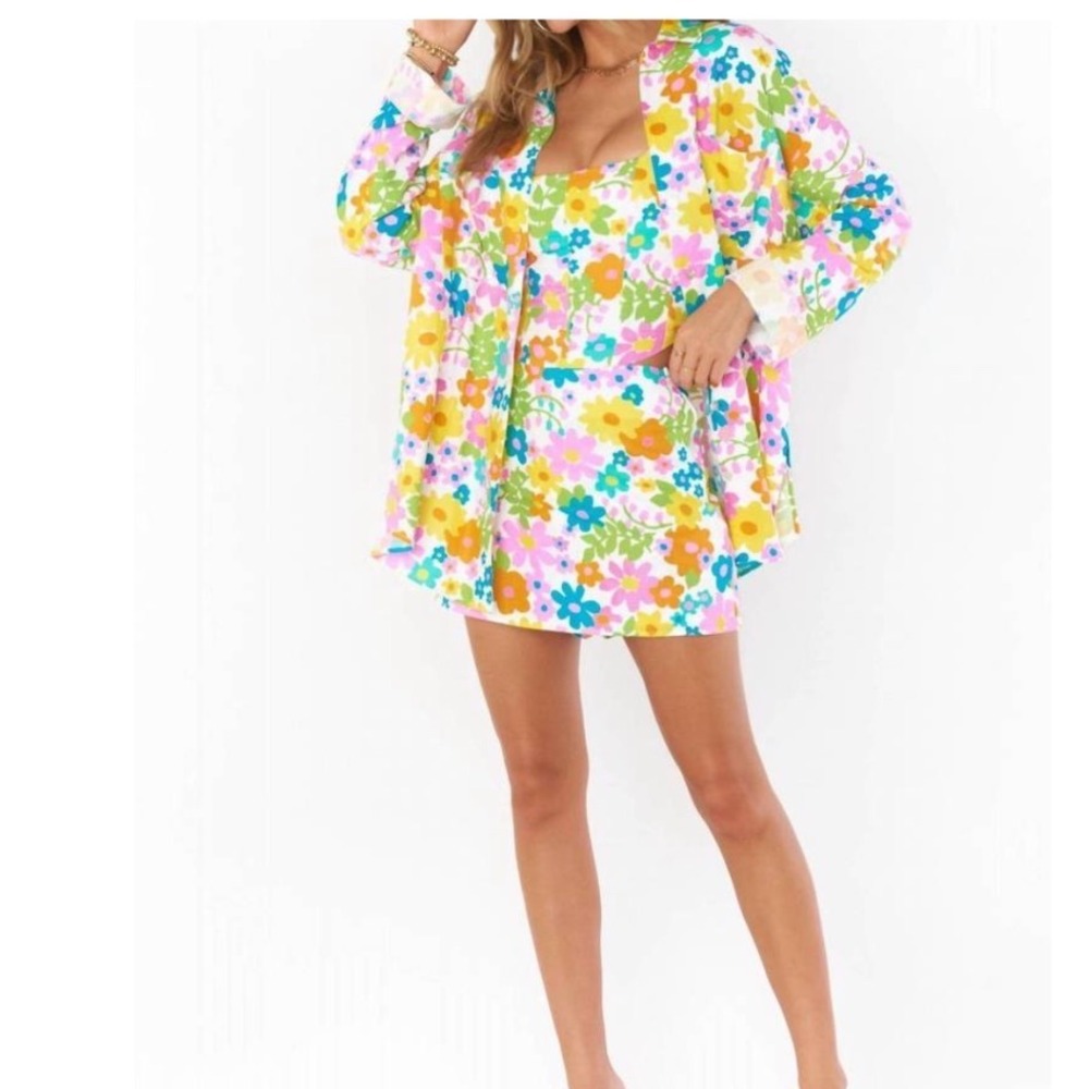 Show Me Your Mumu Petal Pop Linen Floral Matching Set Blazer Top Skort S M NWT